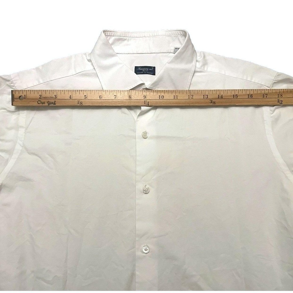 Finamore Napoli Alumo Swiss 100% Cotton White Dress Shirt Men XL 17 Made Italy - Picture 12 of 16